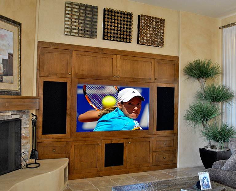 Custom built-in media center with in-wall speakers
